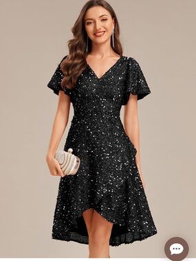 Ever Pretty Black Sequin High-Low V-Neck Dress